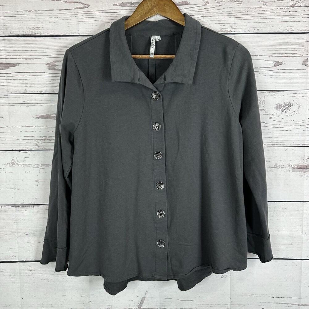 Lulu B Shirt Top Womens Medium Gray UPF Artsy Button Breathable Boxy